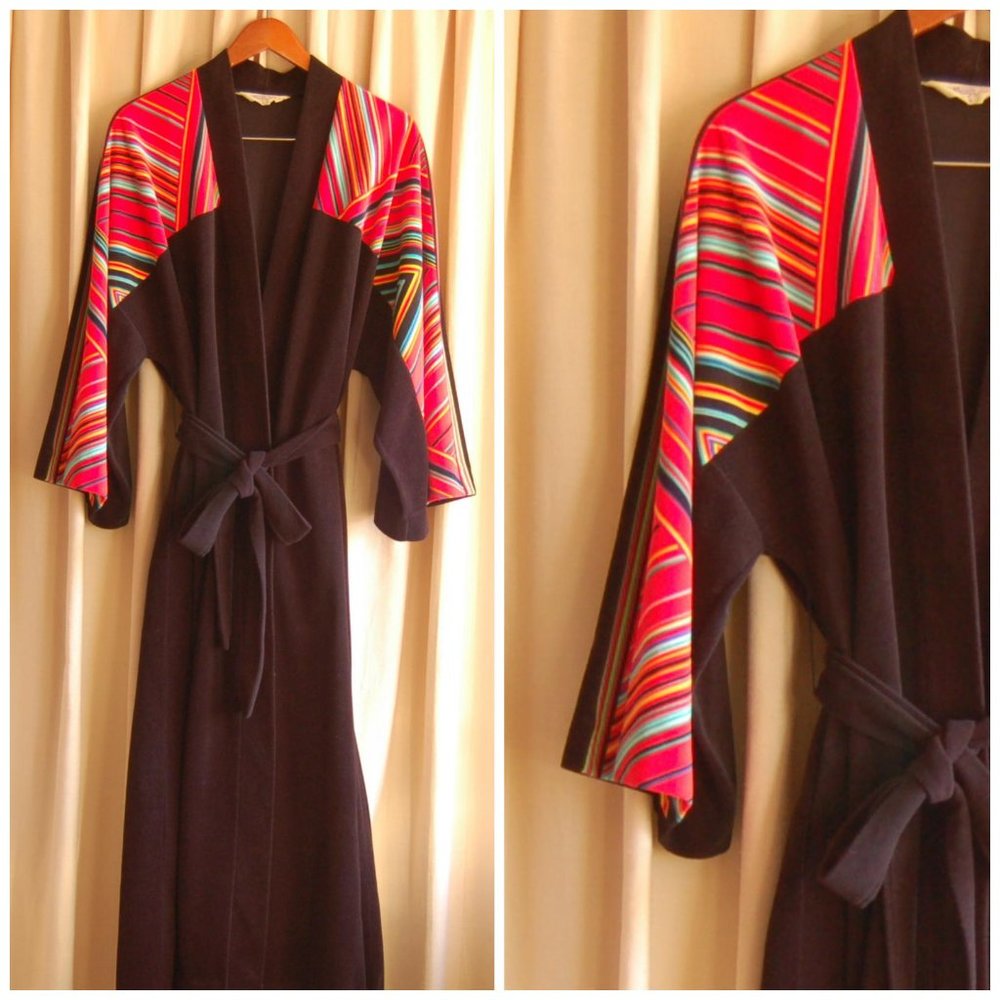 🌈 AWESOME ROBE! Vintage Technicolor Sleeve Dressing Gown 🌈 - Picture 6 of 6